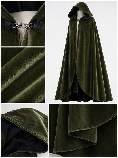 Long Green Hooded Costume Cloak