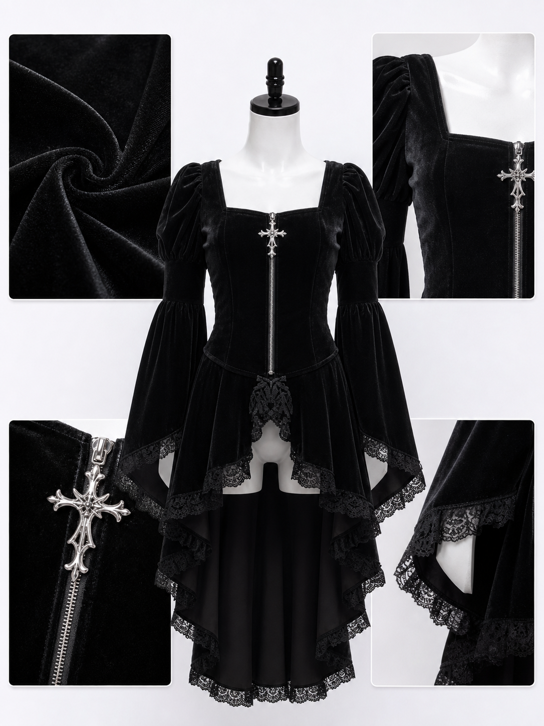 Gothic Cosplay Dress with Lace and Zipper