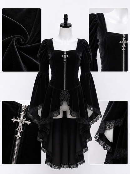 Gothic Cosplay Dress with Lace and Zipper