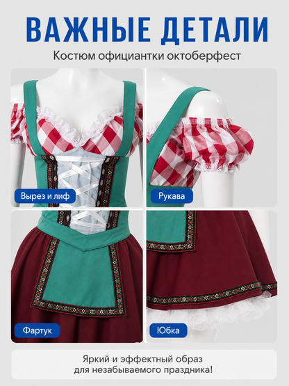 Ethnic maid costume with ruffles for Halloween S-XL detail view