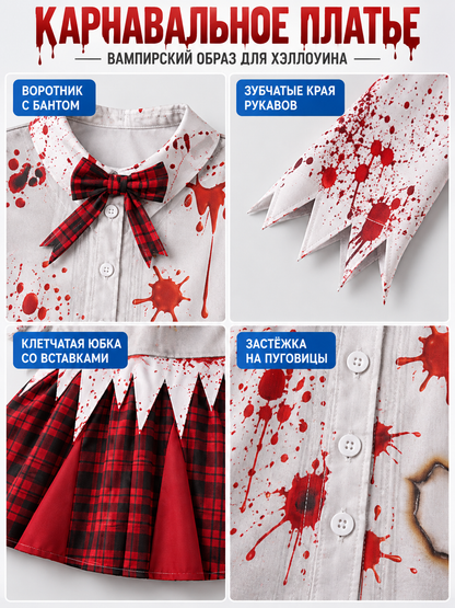 Carnival Dress with Red Bow and Plaid Skirt