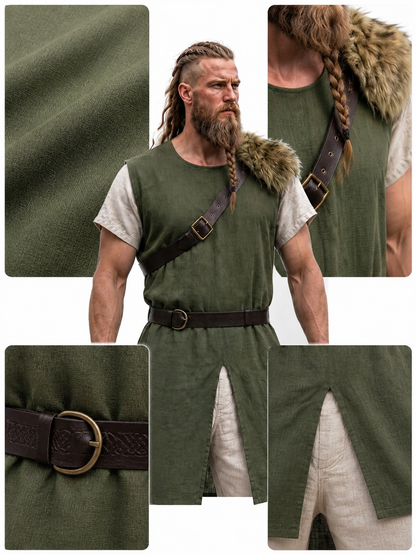 Green fur-trimmed belted costume vest product view 18