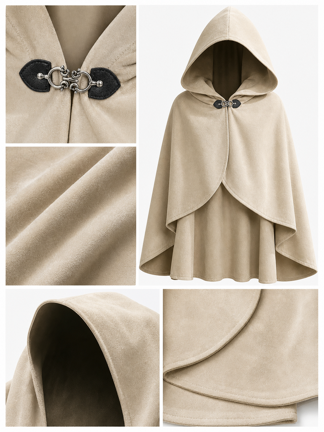 Medieval Hooded Cloak, Pointed Hood Full-Length Draped Cape in Khaki for Cosplay, Fantasy Costumes and Historical-Style Outdoor Outfits
