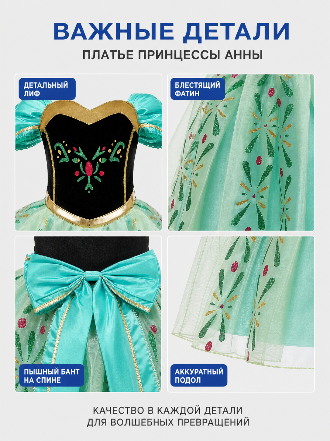Elsa Costume for Children: Dress, Wig, Crown detail view