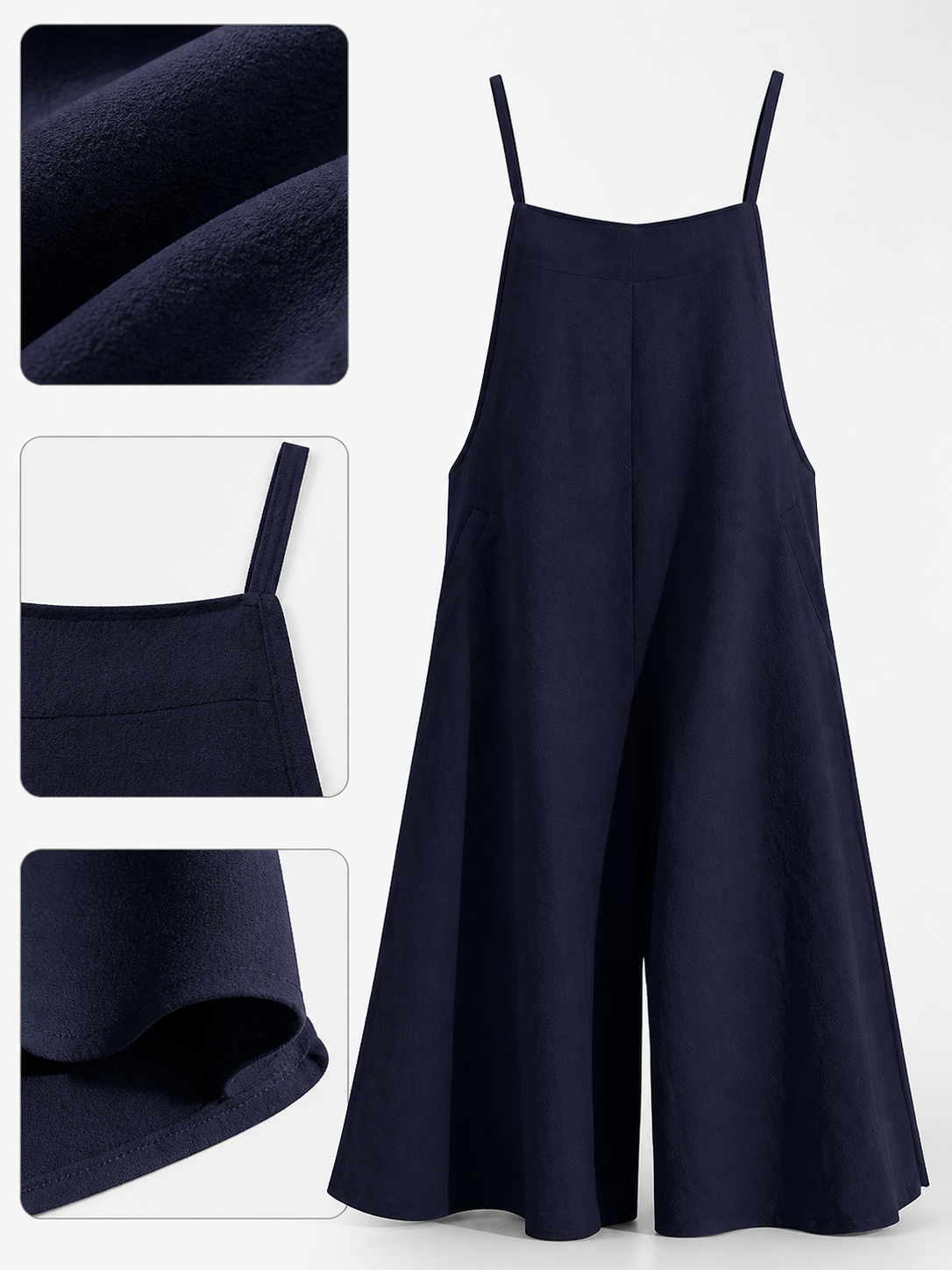 Navy blue wide-leg strap jumpsuit product view 17