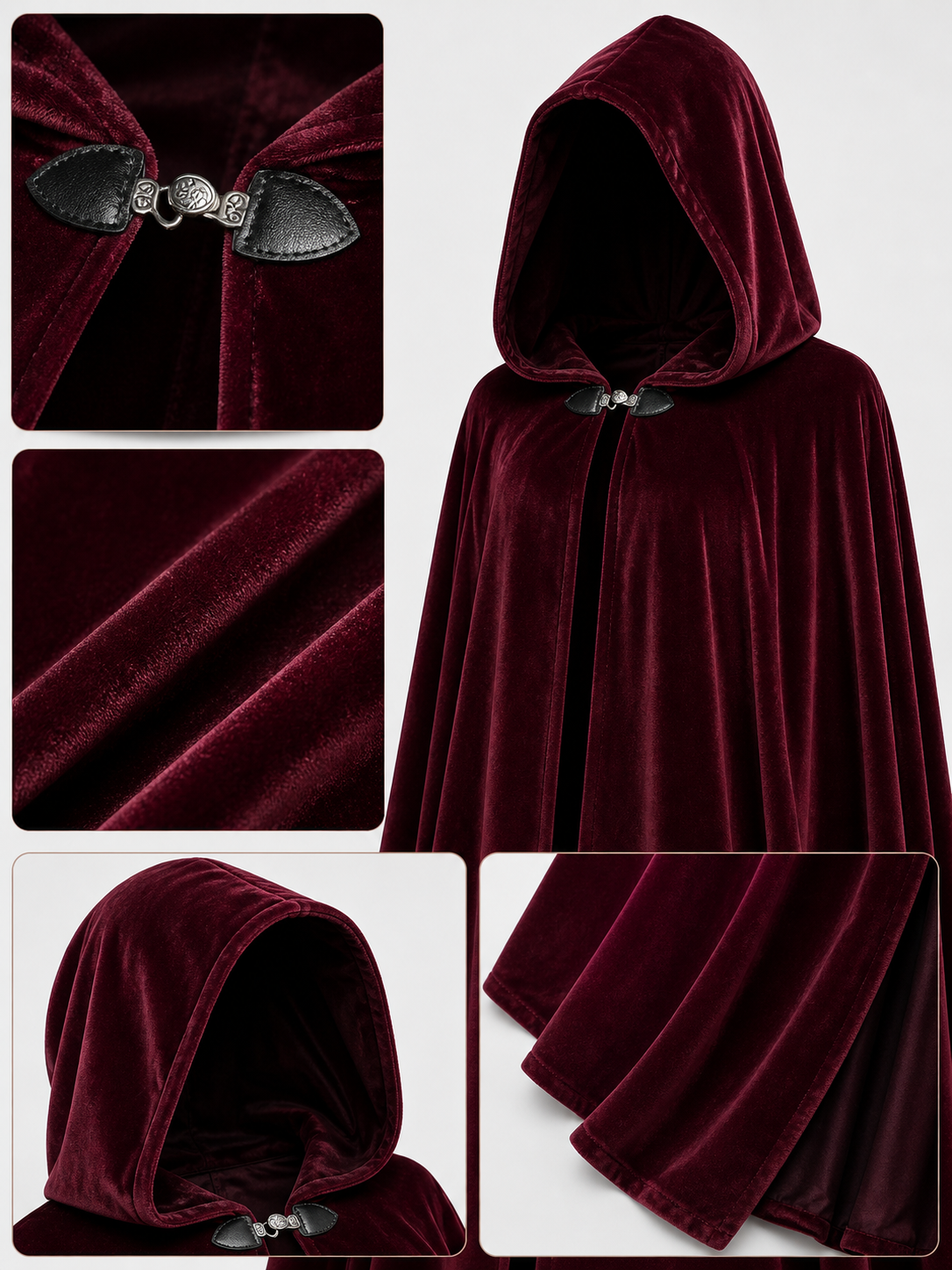 Burgundy Long Carnival Cloak with Hood