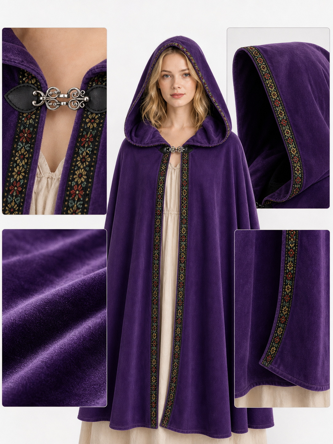 Purple Hooded Velvet Costume Cape product view 64