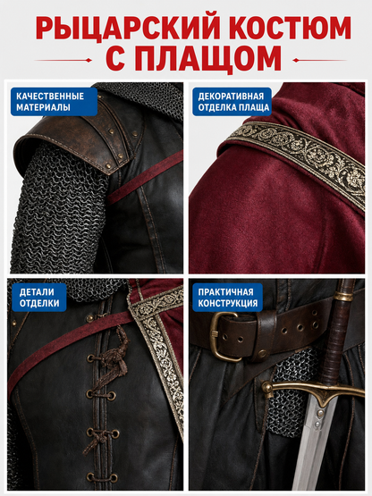 Burgundy velvet-look hooded costume cape product view 73