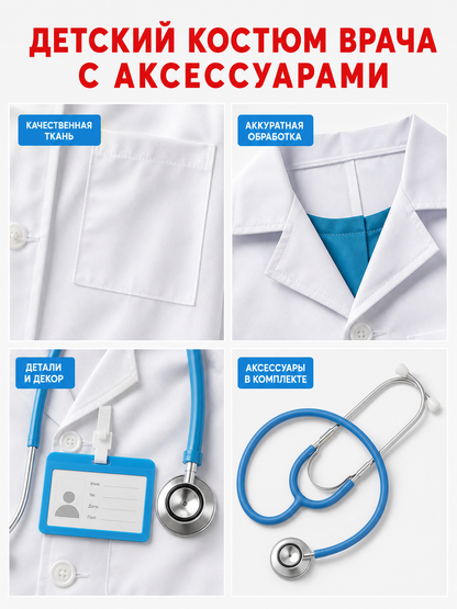 Kids Doctor Costume for Pretend Play, Set