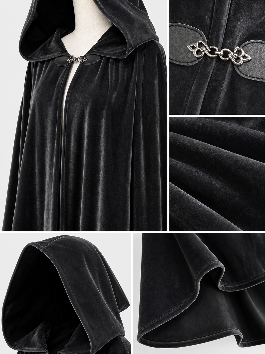 Long black hooded costume cloak