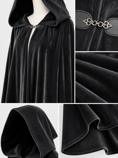 Long black hooded costume cloak