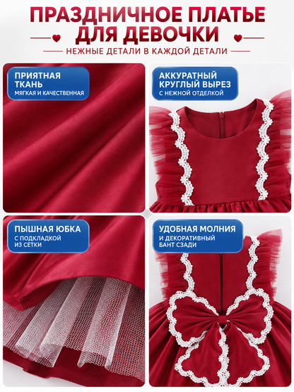 Burgundy Lace Girls' Party Dress