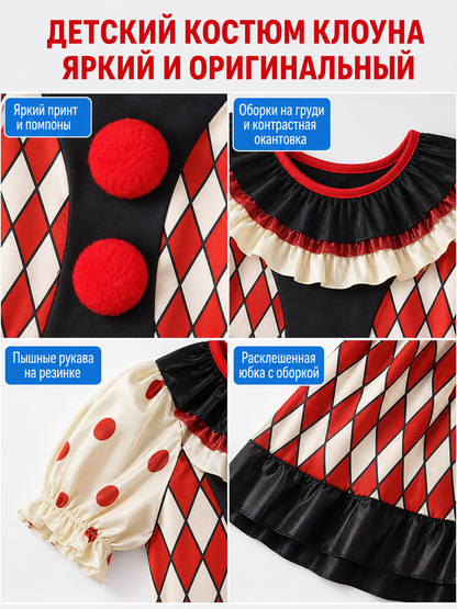 Clown Costume with Dress, Hat, and Shoes