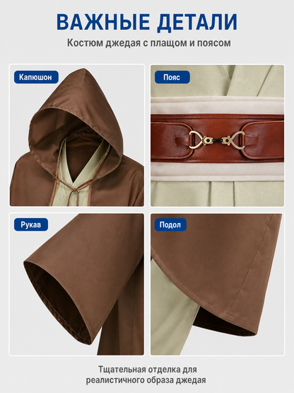 Star Wars cosplay costume, brown hooded robe detail view