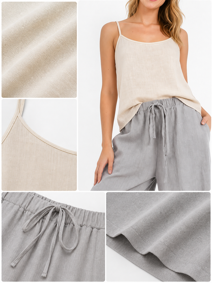 Gray wide-leg jeans with a drawstring and elastic waistband detail view 3