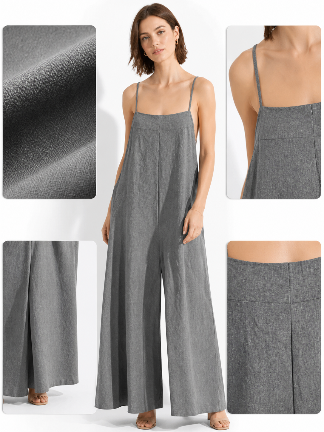 Gray wide-leg strappy jumpsuit product view 17