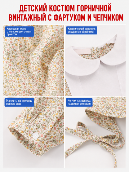 Cosplay Dress with Apron and Floral Print detail view