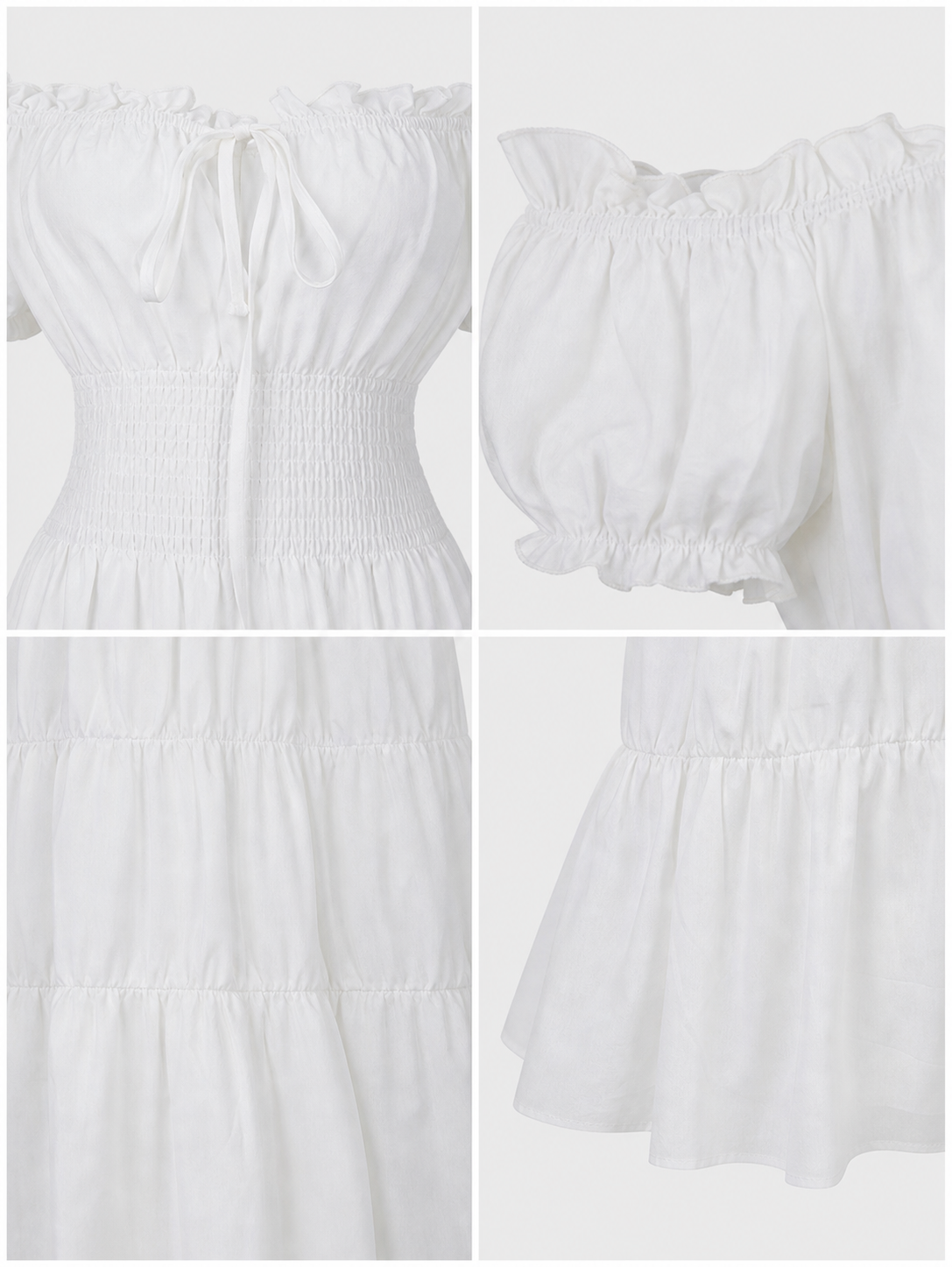 White Off-the-Shoulder Dress with Tiered Skirt