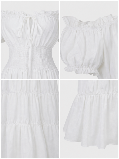 White Off-the-Shoulder Dress with Tiered Skirt