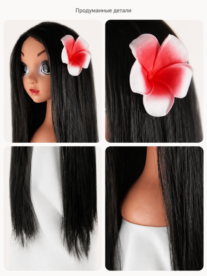 Black Carnival Wig with Flowers for Halloween and Cosplay detail view