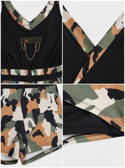 Camouflage cosplay jumpsuit costume with cap