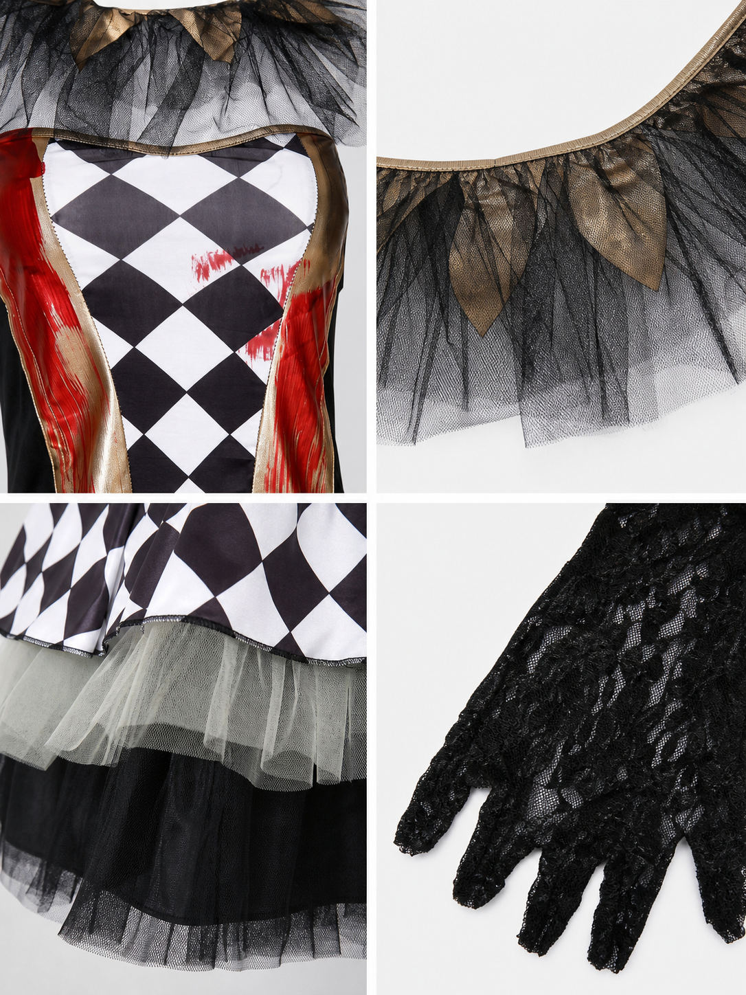 Halloween clown costume with gloves, dress