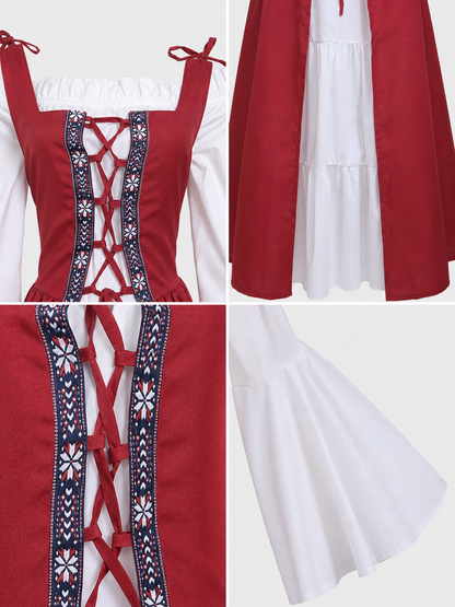 Red and White Renaissance-Style Medieval Dress