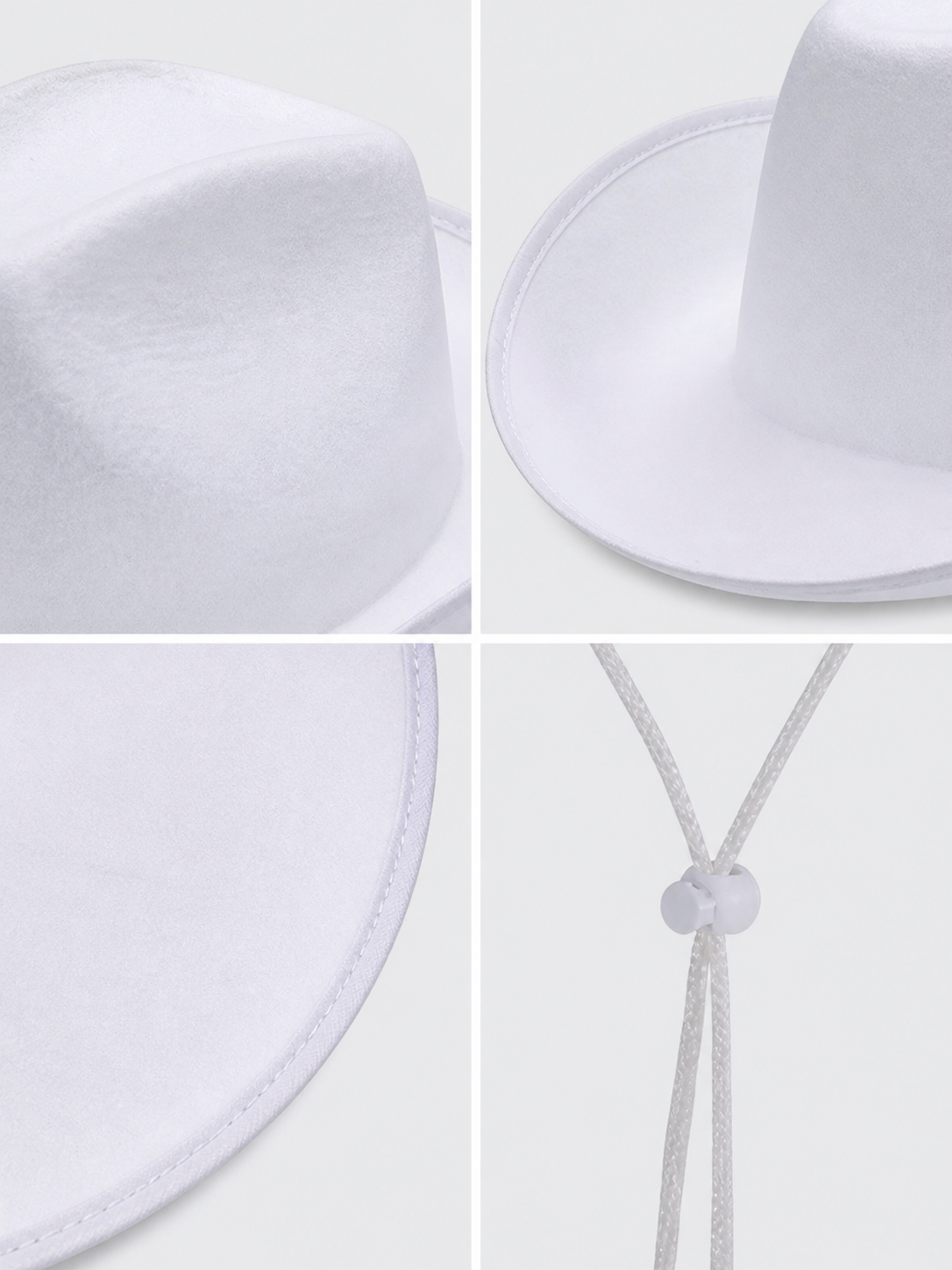 White Cowboy Hat with a Wide Brim and Chin Tie