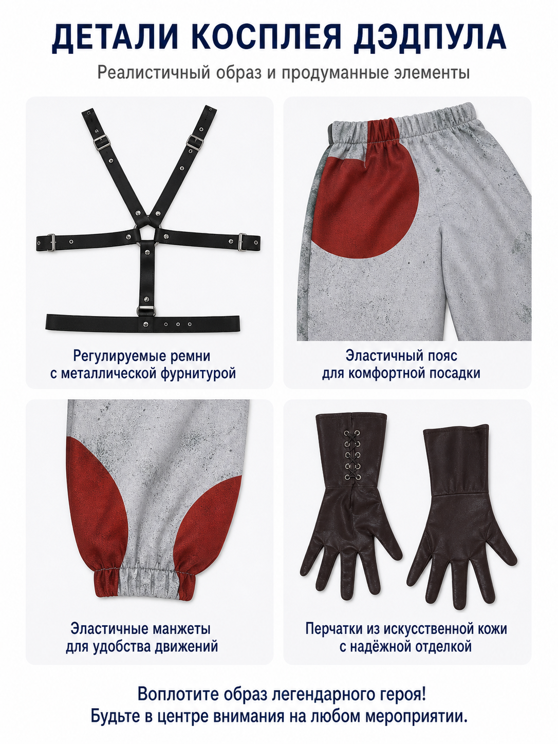 Cosplay Costume with Straps, Gloves, and Pants