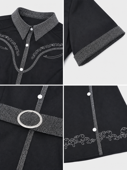 Western-Style Cosplay Dress with Belt and Bow detail view
