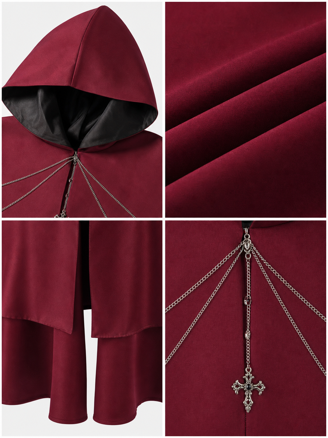 Gothic Hooded Cloak with Pendant for Cosplay
