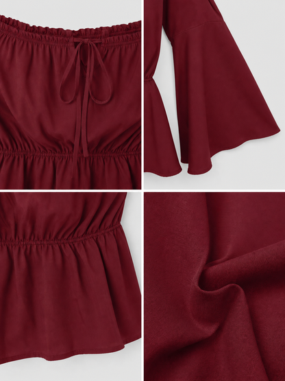 Off-the-Shoulder Blouse with Flared Cuffs