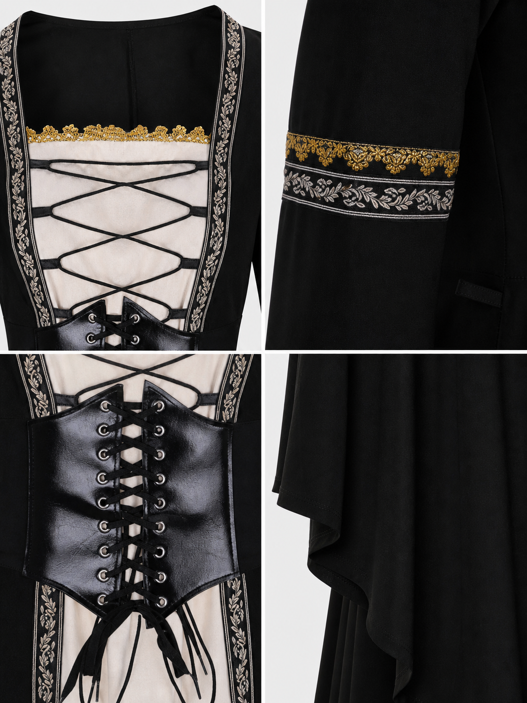 Gothic Long-Sleeve Lace-Up Dress