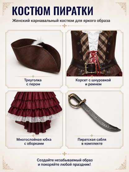 Pirate costume with dress and ruffles for parties detail view
