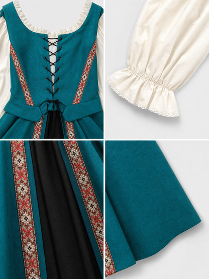 Renaissance-Style Dress with a Square Neckline