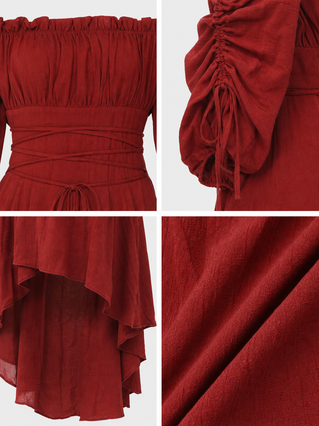 Dark Red Stage Dress with an Asymmetrical Hem detail view
