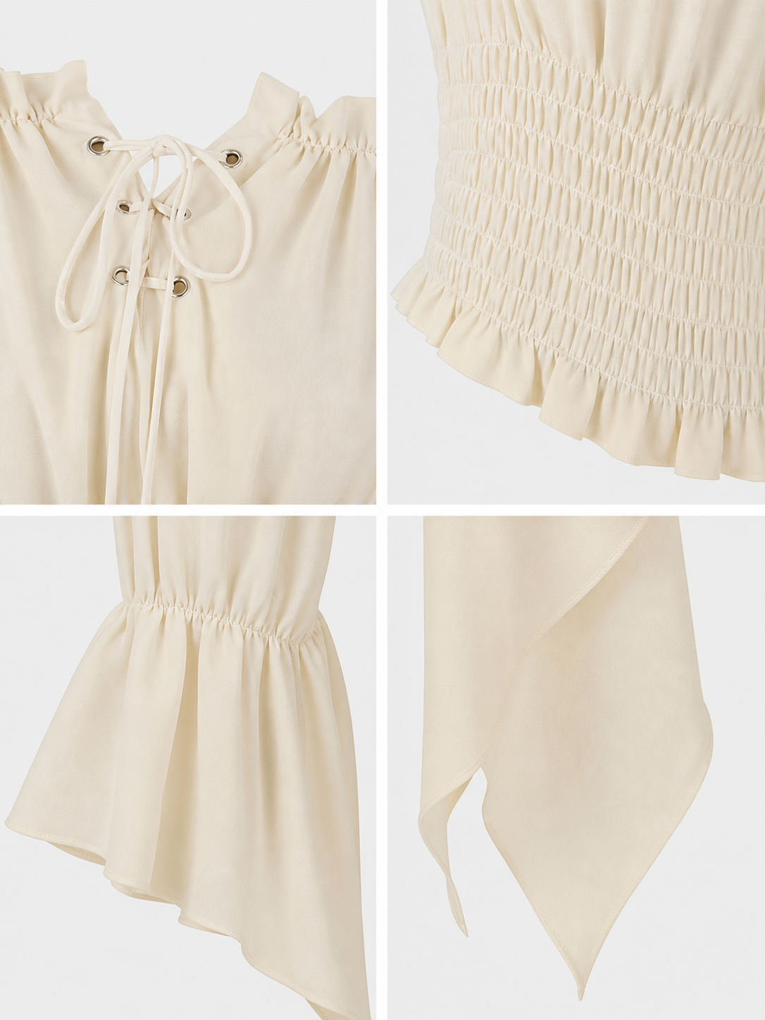 Off-the-Shoulder Lace-Up Blouse, Beige