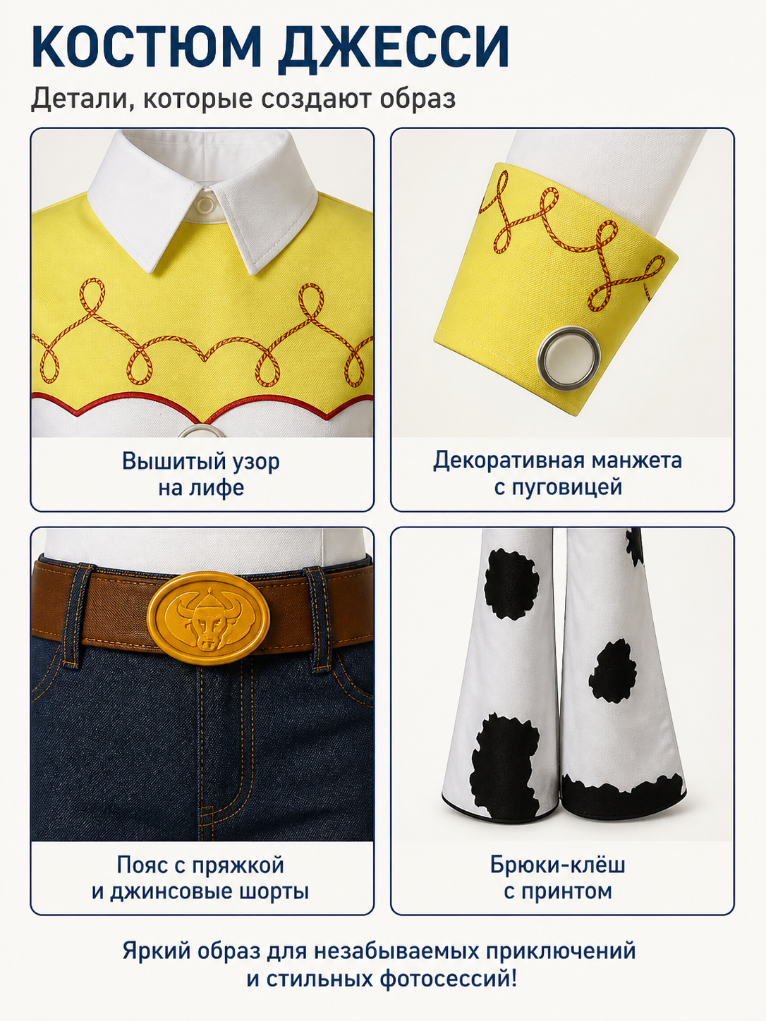 Cowboy Costume with Red Hat and White Flared Pants detail view