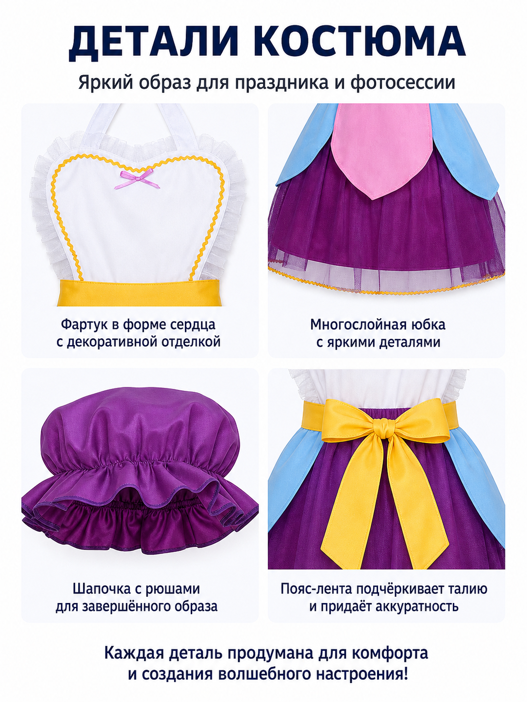 Children's Carnival Costume with Dress and Hat detail view