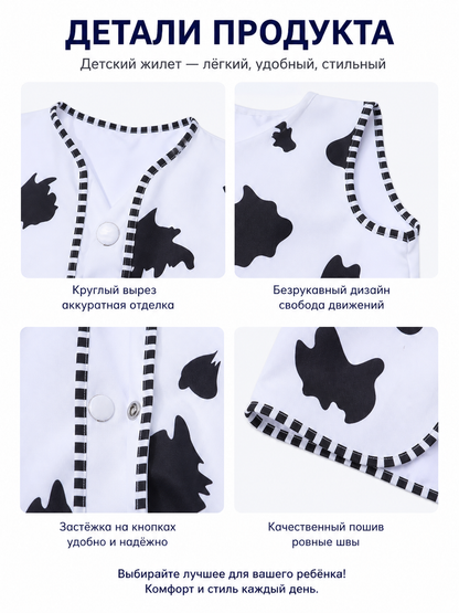 Woody Cosplay Vest: Black Spots, Black-and-White Trim detail view