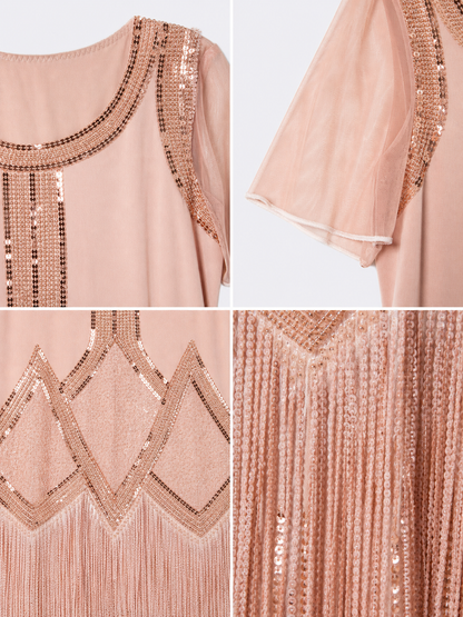 Gatsby-Style Evening Dress with Fringe and Sequins