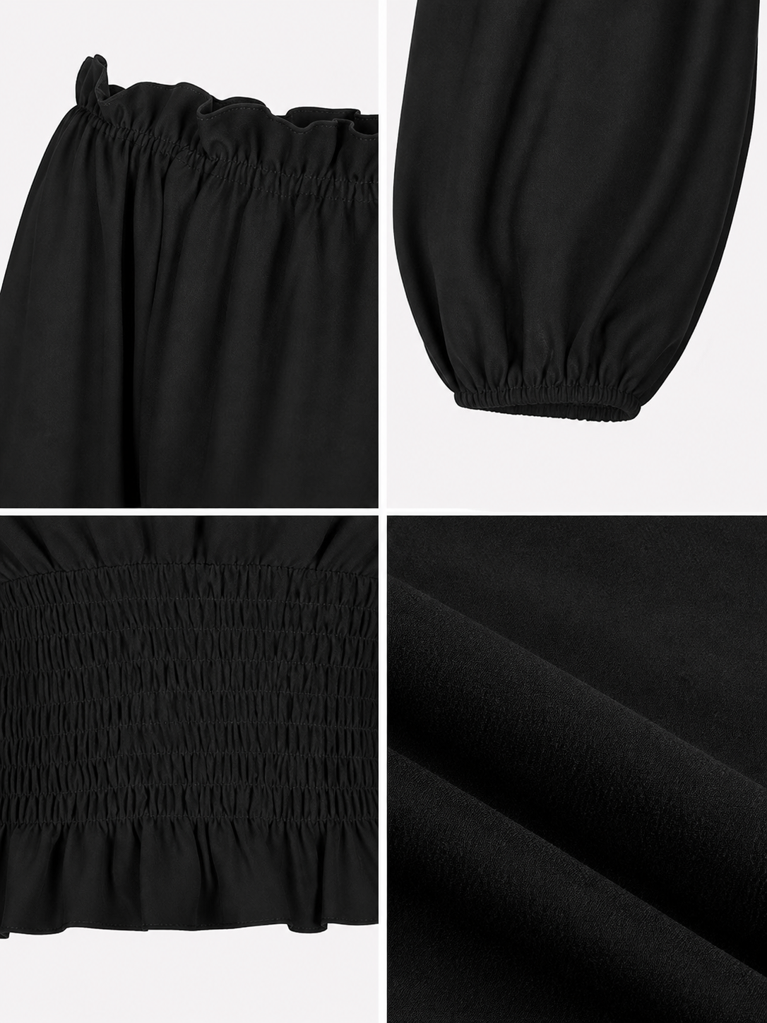 Black off-the-shoulder blouse with ruffles