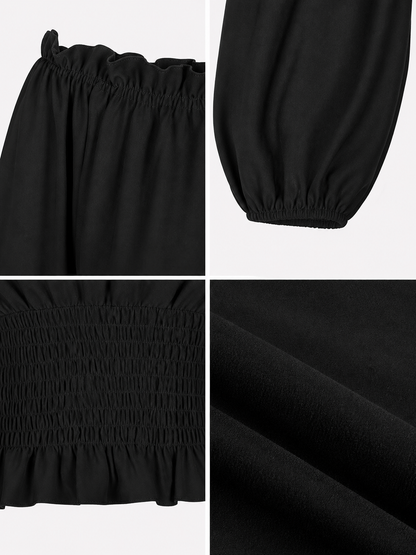 Black off-the-shoulder blouse with ruffles