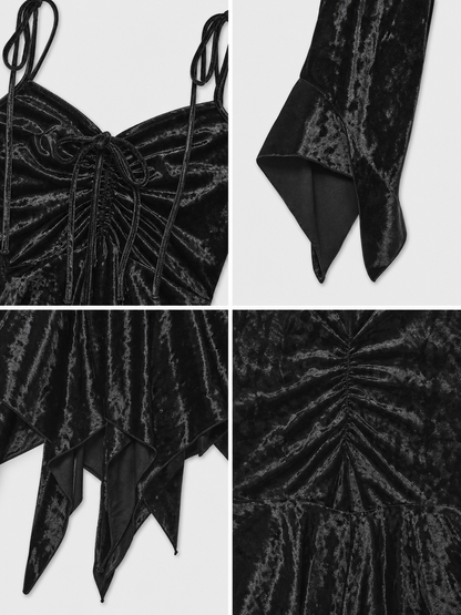 Black Mini Dress with an Asymmetrical Hem and Sleeves