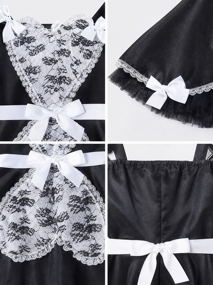 Cosplay Dress with Black-and-White Decor and Apron