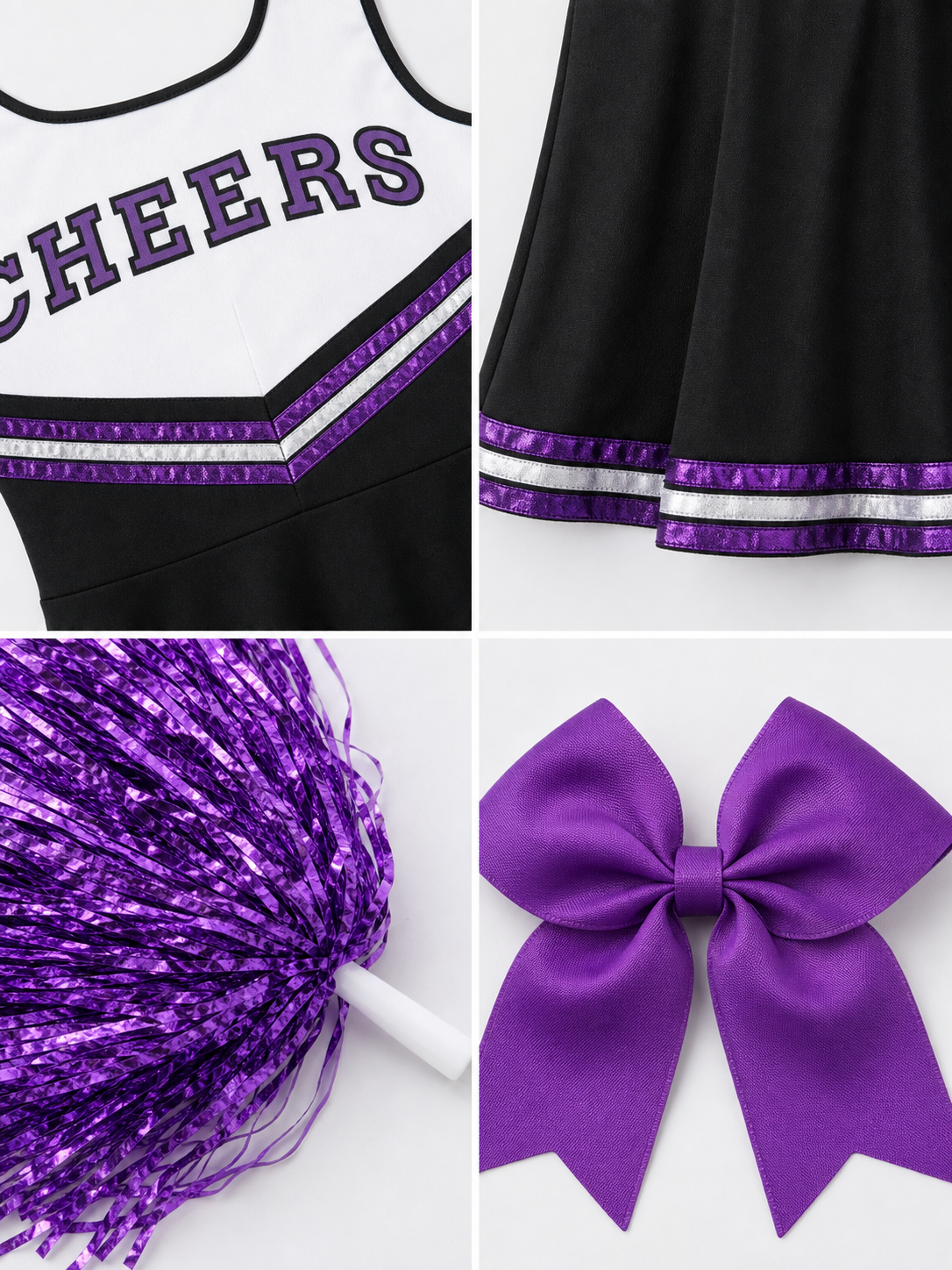 Cheerleading Costume with Dress, Bow, and Pom-Poms