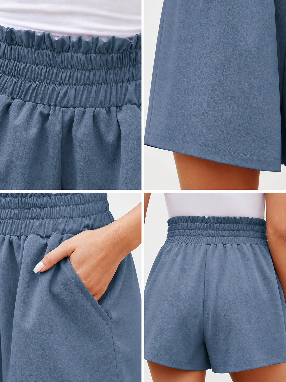 Blue High-Waisted Relaxed-Fit Shorts