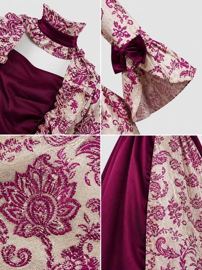 Dressy dress with a patterned design and flared sleeves