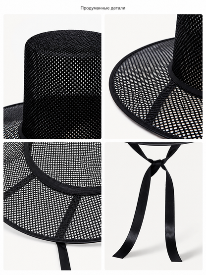 Black Carnival Hat with a Wide Brim and Ties detail view