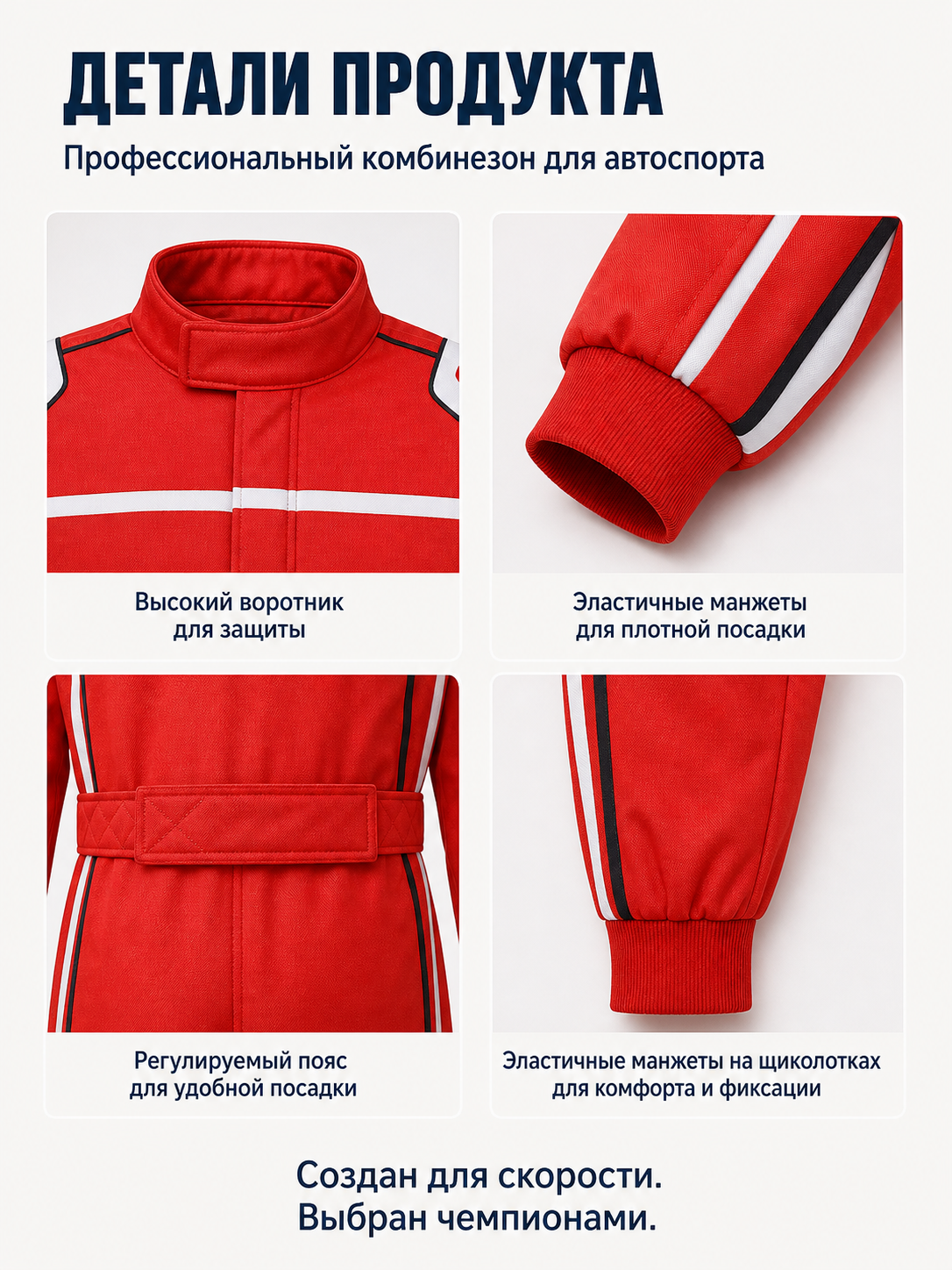 Red Racing Karting Suit with White Stripes detail view